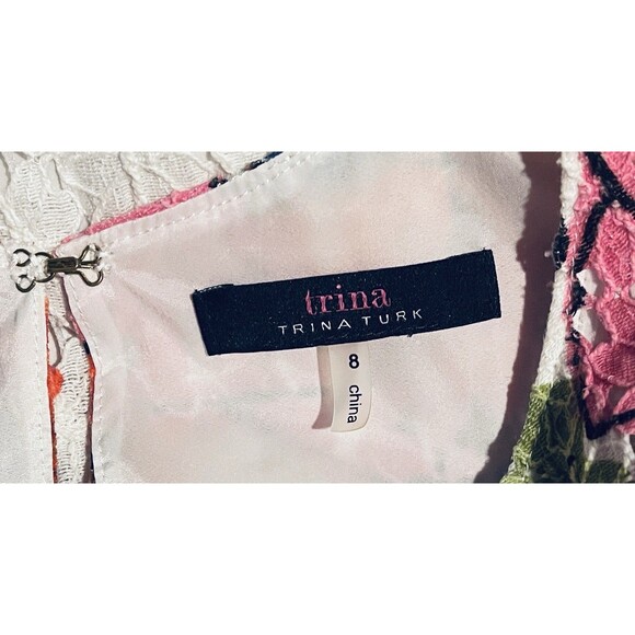 Trina Turk Multi Color Floral  Eyelet Lace Off The Shoulder Dress Women's Size 8 - Picture 8 of 9